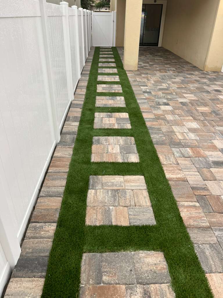 KS Solutions Paver & Turf Stripe Side Yard Walkway install in Central Florida, FL