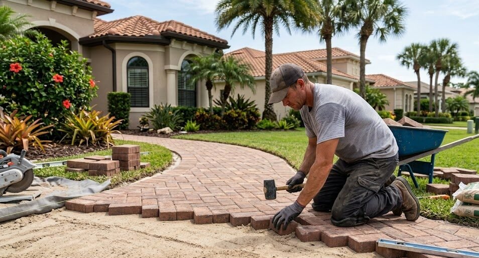 Paver patio installation in a Central Florida backyard