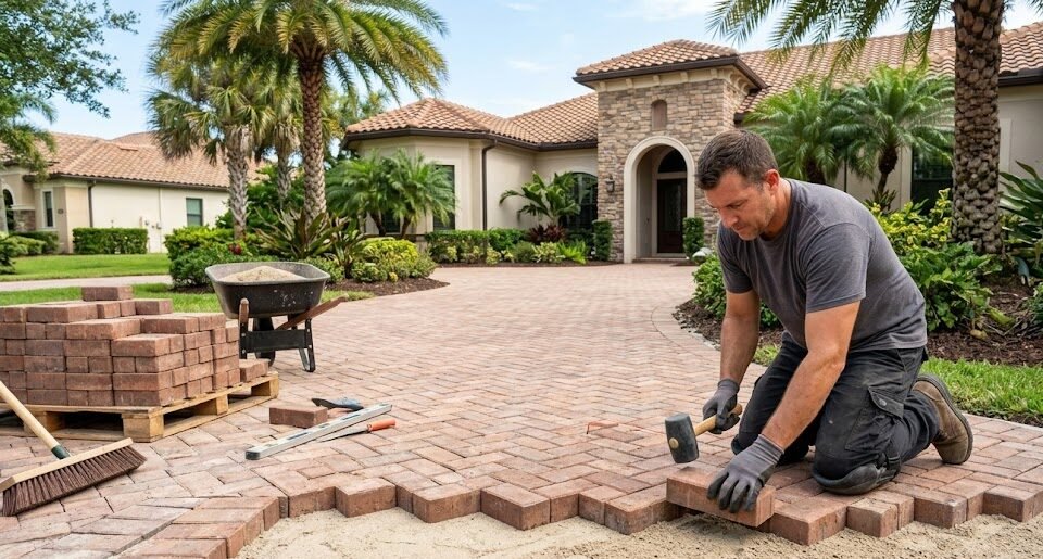 Brick paver patio in a Kissimmee Florida backyard
