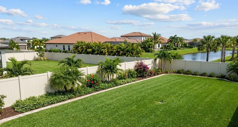 Fence posts set inside the property line in Polk County Florida