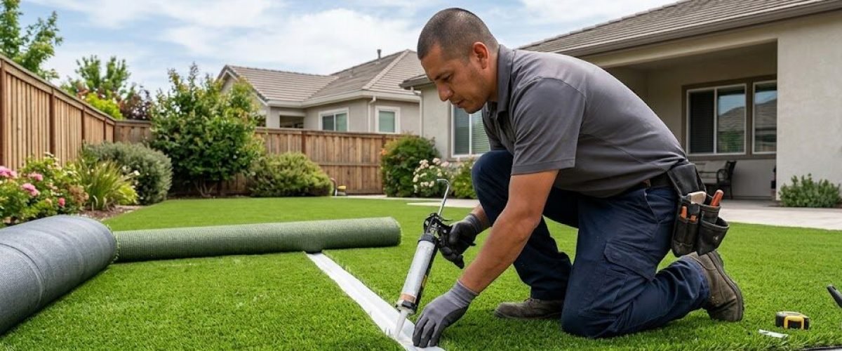 Artificial turf installation in Garden Grove South, Florida