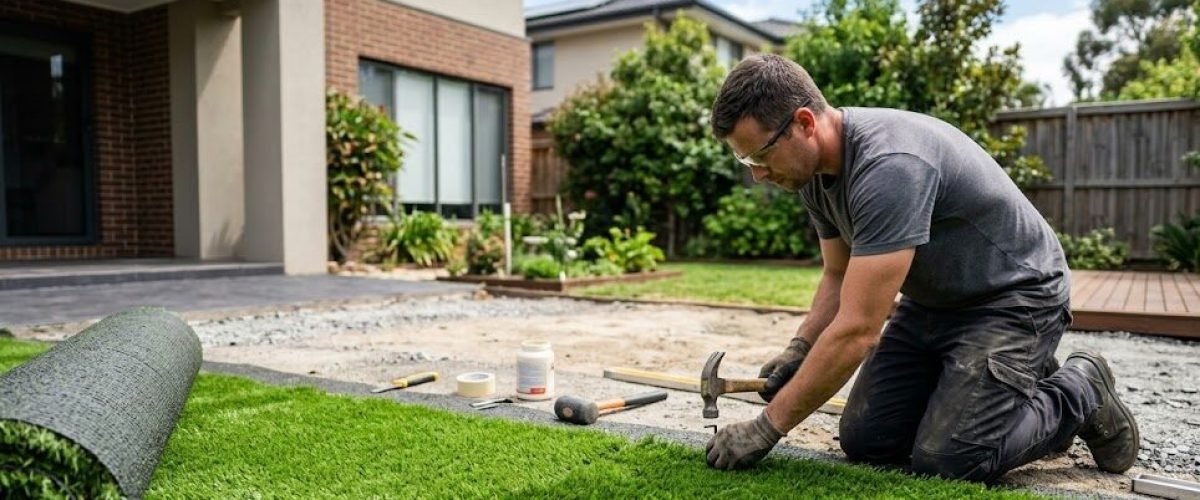 Artificial turf installation in Lakeland Village, Florida