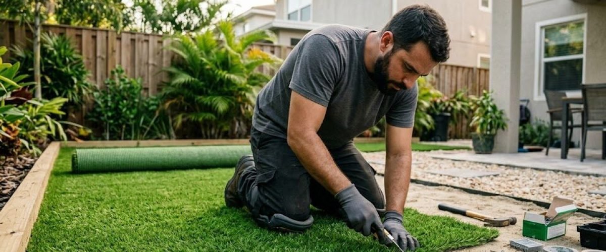 Artificial turf installation in Queens Cove, Florida
