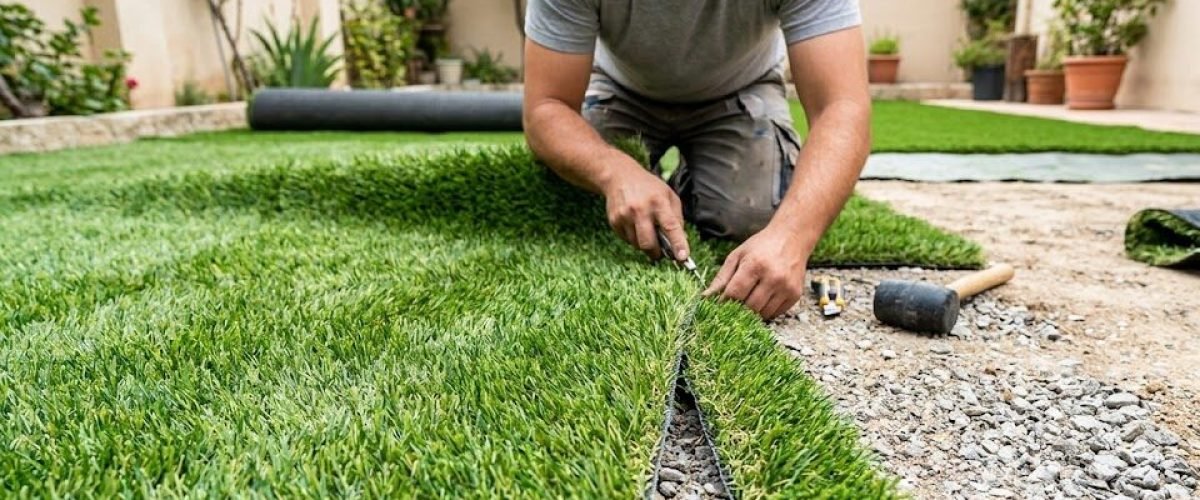 Artificial turf installation in Solivita North, Florida